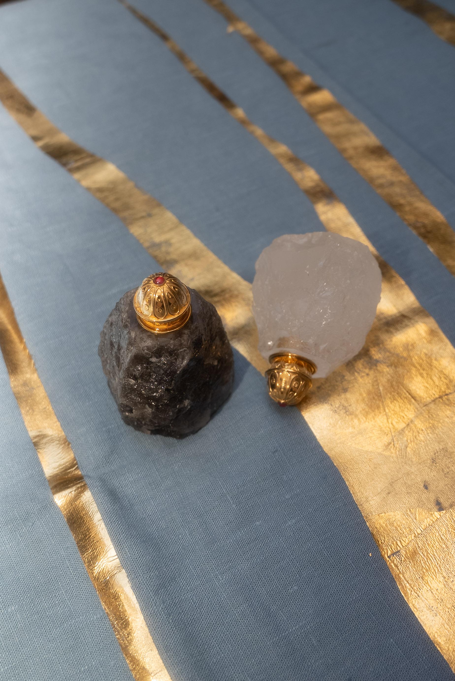 Set of SALT & PEPPER shakers in Crystal rock and vermeil, by Giberto Venezia For Sale 1