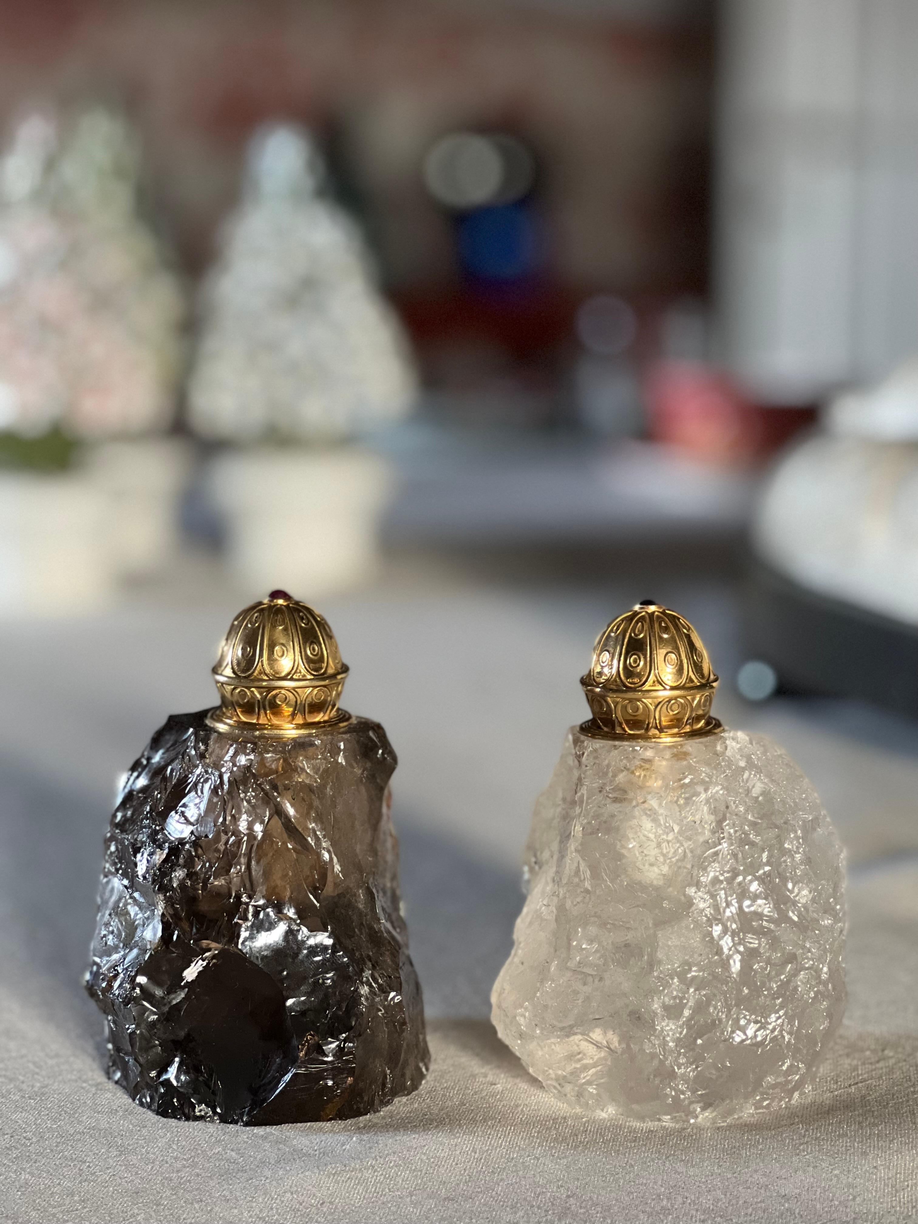 Set of SALT & PEPPER shakers in Crystal rock and vermeil, by Giberto Venezia For Sale 2