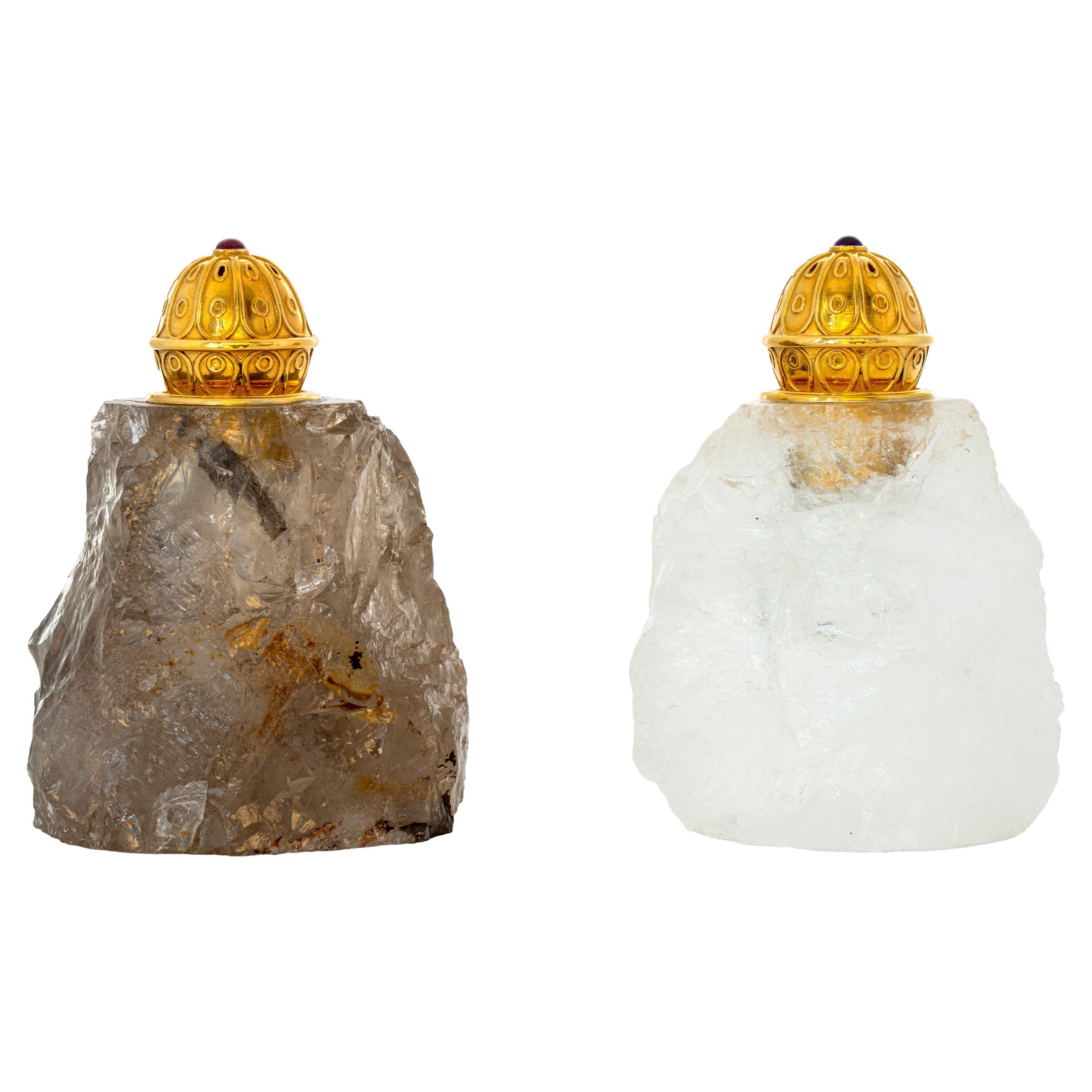Set of SALT & PEPPER shakers in Crystal rock and vermeil, by Giberto Venezia