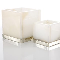 Set of Salta Large Square Beacons, Alpaca Silver & Cream Natural Onyx Stone