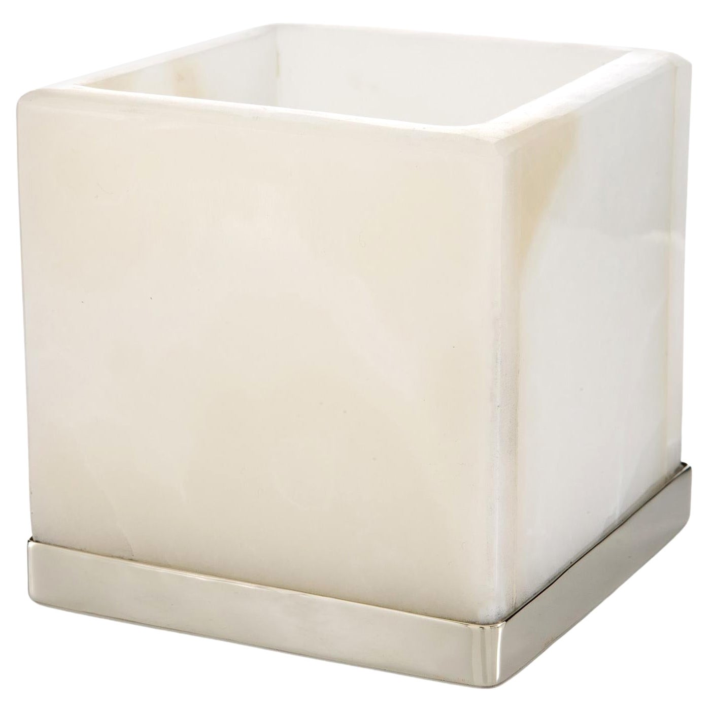 Juego de Balizas Cuadradas Grandes Salta, Plata Alpaca y Piedra de Ónice Natural Crema