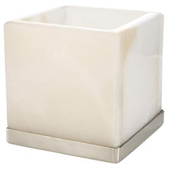 Set di lampeggianti quadrati grandi di Salta, argento alpaca e pietra di onice naturale color crema