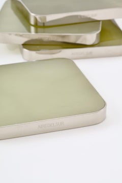 Set of Salta Square Coasters, Alpaca Silver & Green Natural Onyx Stone