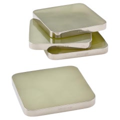 Set of Salta Square Coasters, Alpaca Silver & Green  Natural Onyx Stone