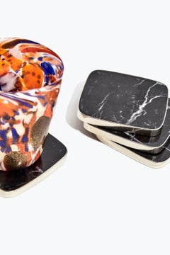 Juego de posavasos cuadrados Salta, Alpaca Silver &  Piedra de ónice natural