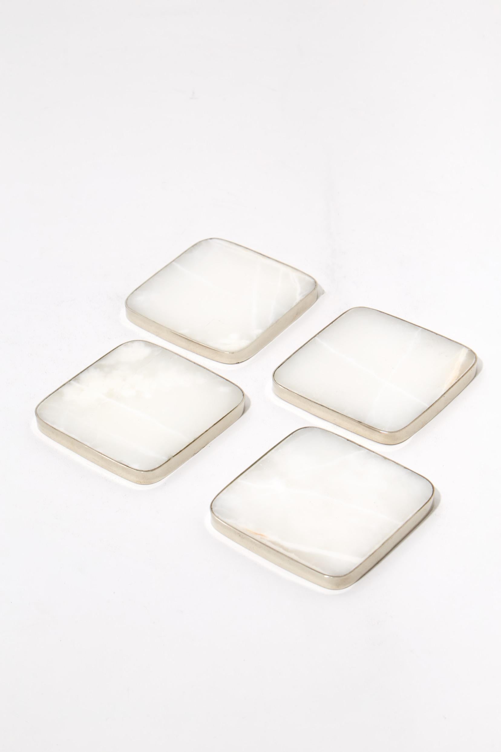 Contemporary Set of Salta Square Coasters, Alpaca Silver &  Natural Onyx Stone For Sale