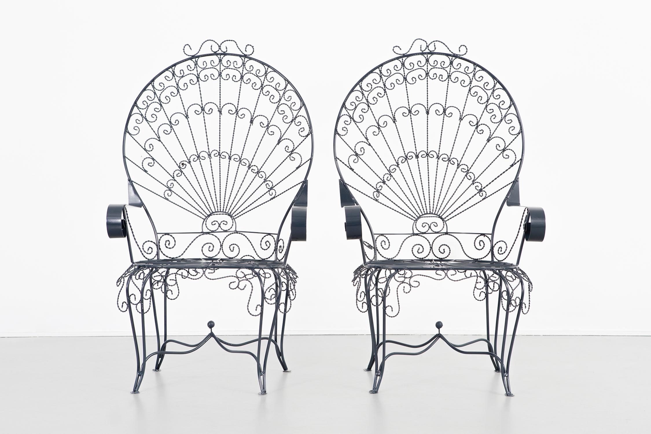 Mid-Century Modern Set of Salterini Peacock Chairs and Bar-Tea Cart