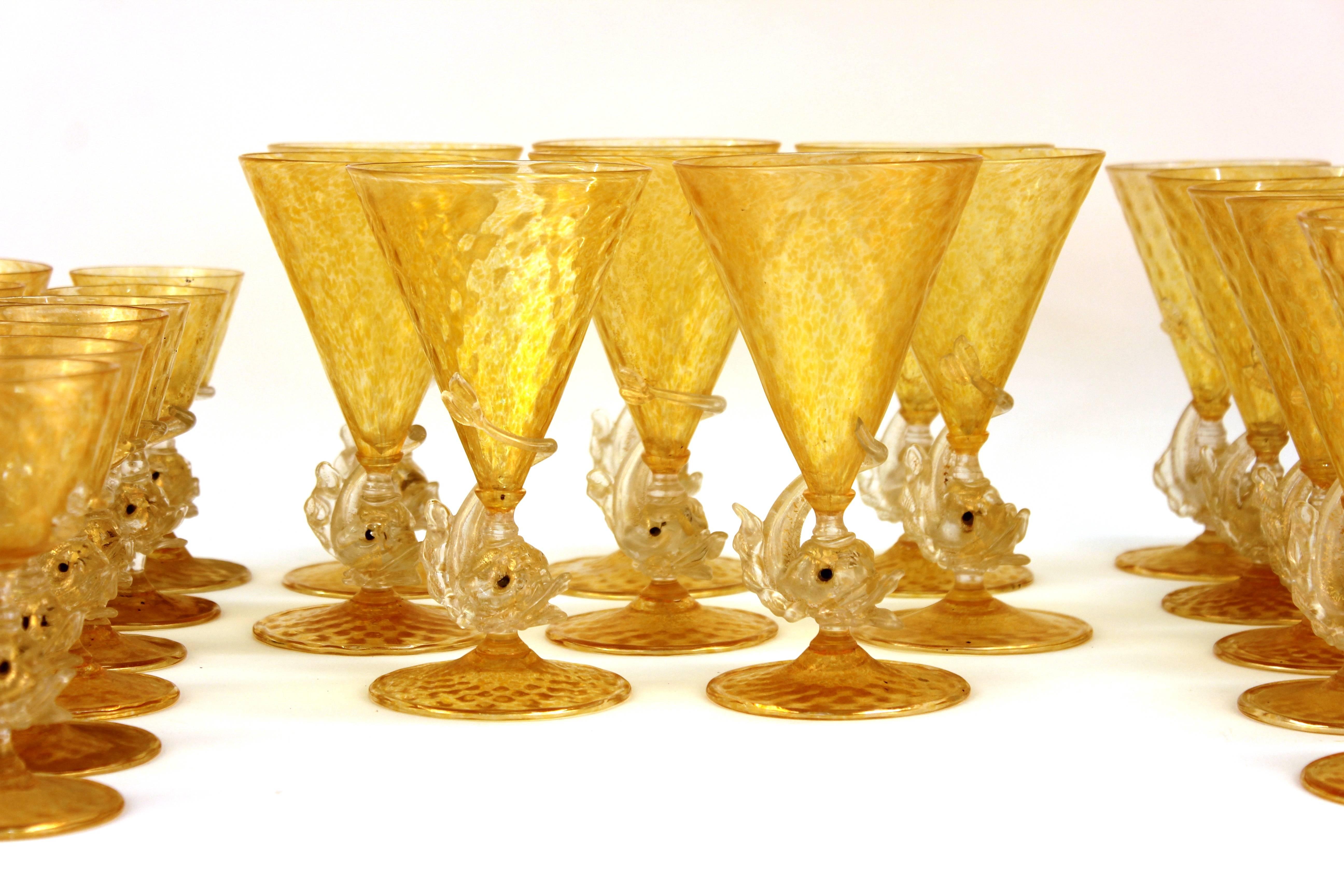 Italian Set of Salviati Glassware with Fish Motif