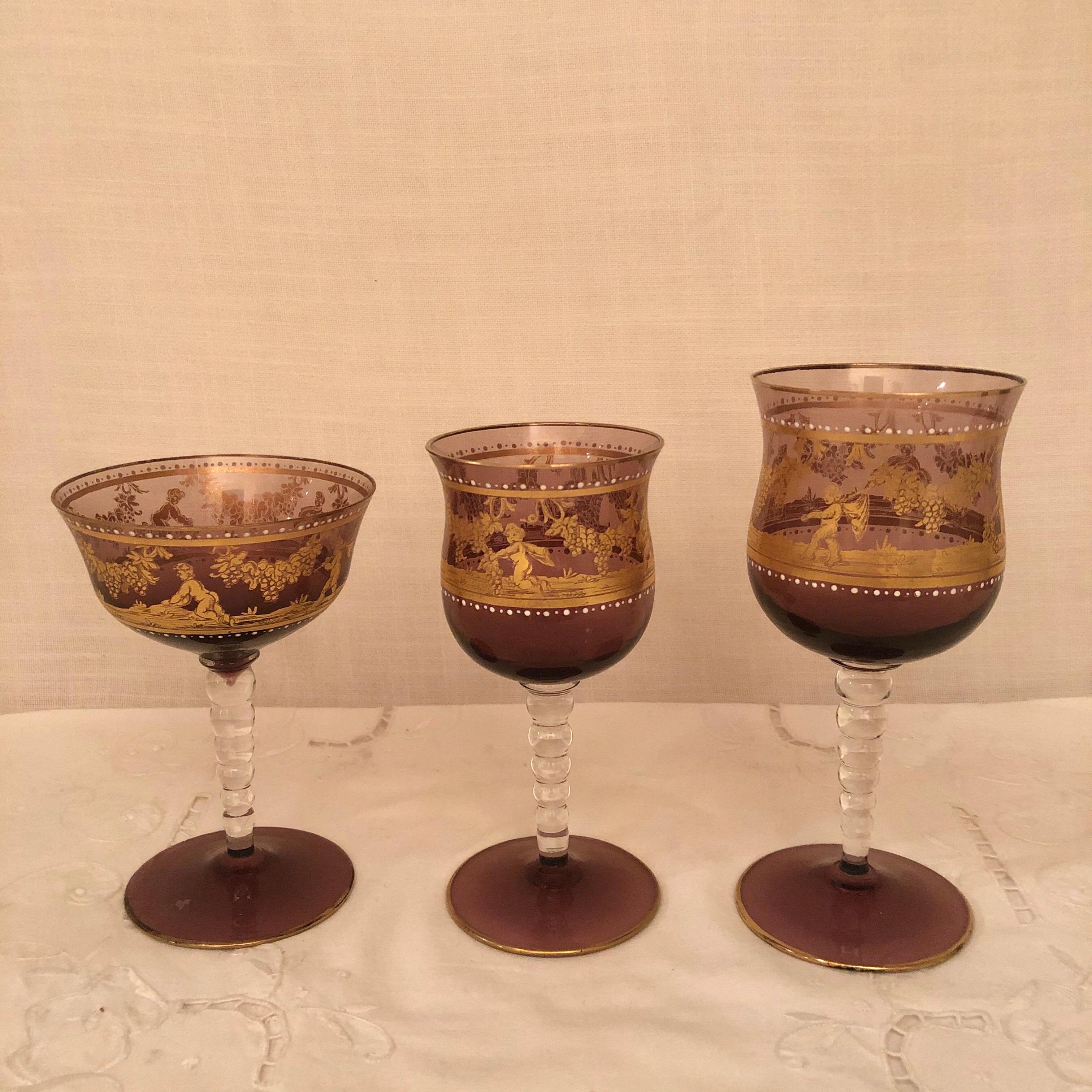 Set of Salviati Venetian Stemware with Cherubs and Jeweling-27 Pieces For Sale 8