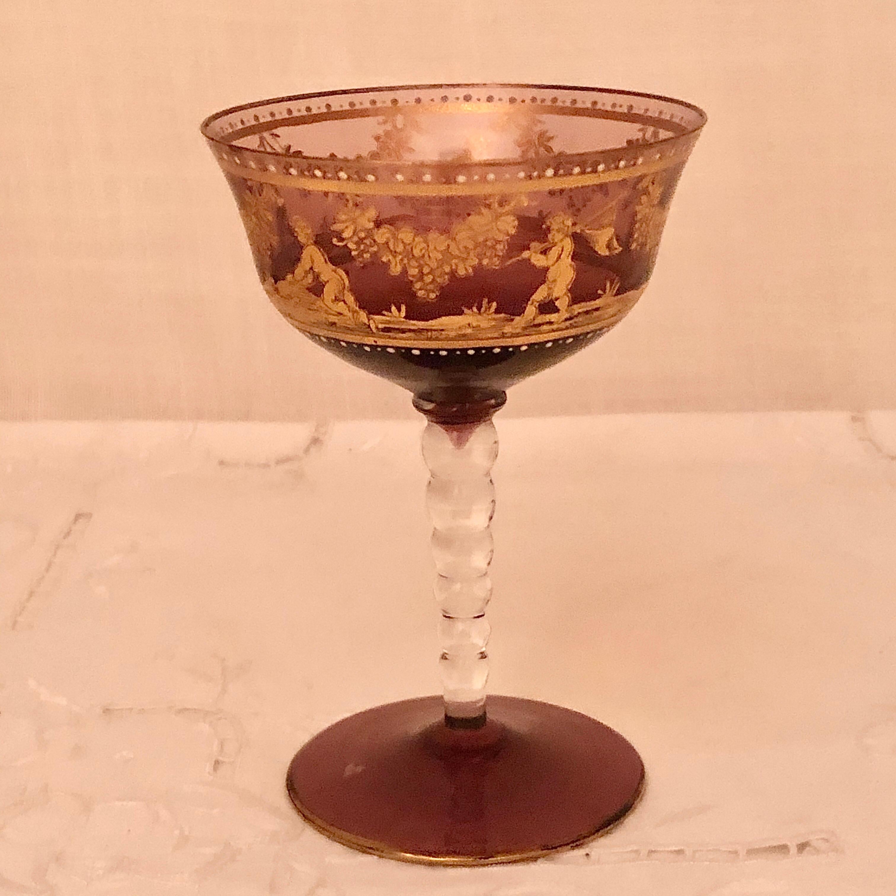 Late Victorian Set of Salviati Venetian Stemware with Cherubs and Jeweling-27 Pieces For Sale