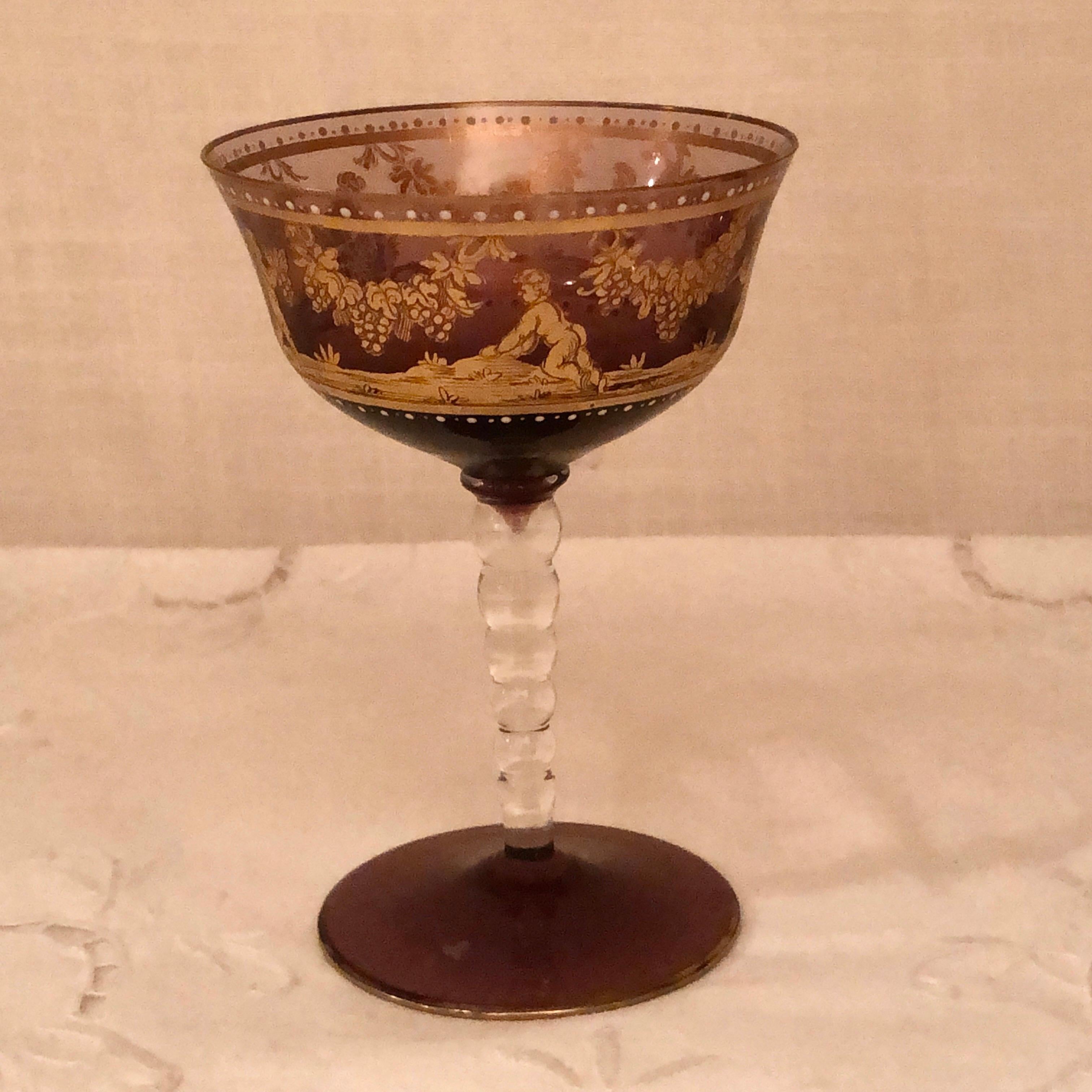 Set of Salviati Venetian Stemware with Cherubs and Jeweling-27 Pieces In Good Condition For Sale In Boston, MA