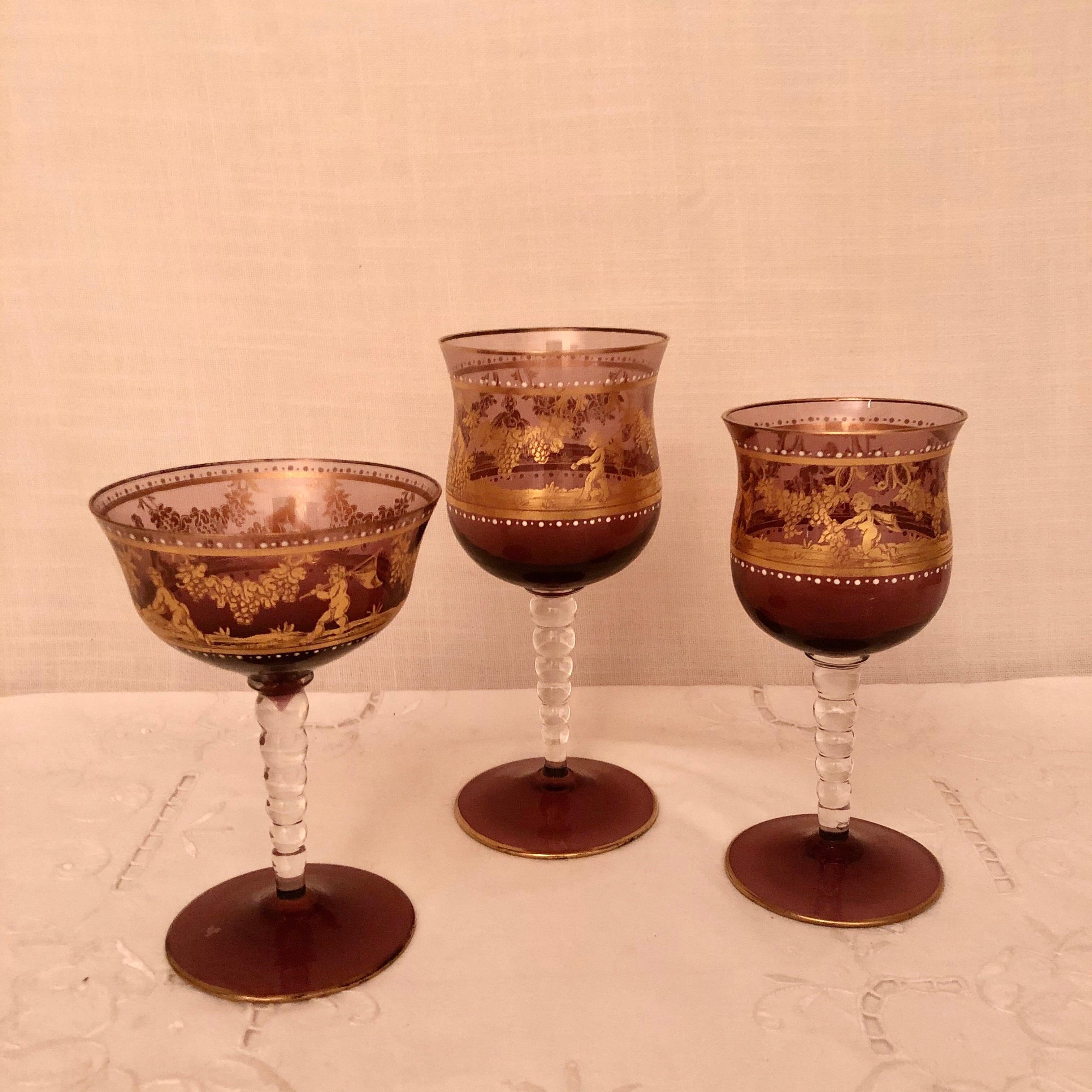 Crystal Set of Salviati Venetian Stemware with Cherubs and Jeweling-27 Pieces For Sale