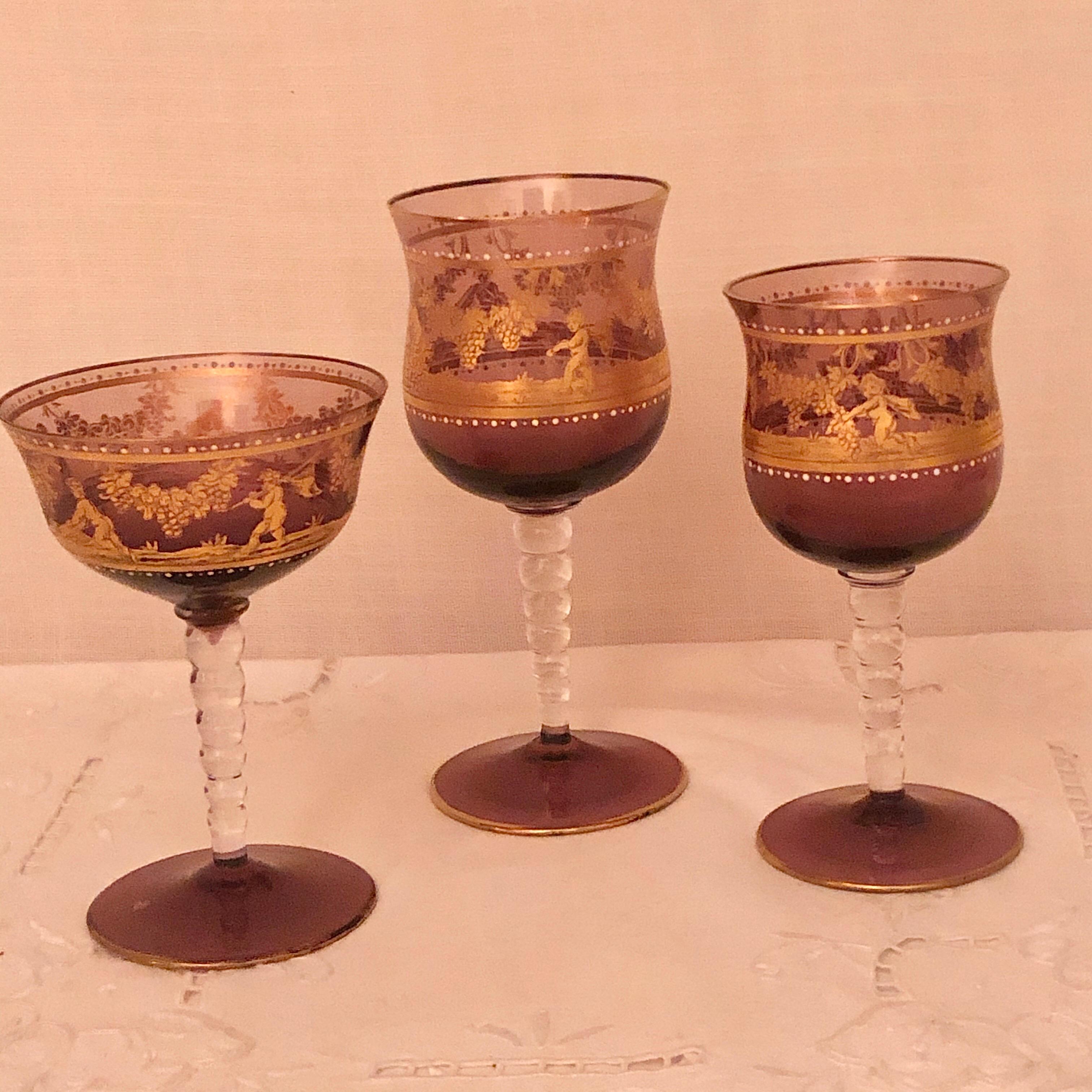 Set of Salviati Venetian Stemware with Cherubs and Jeweling-27 Pieces For Sale 1