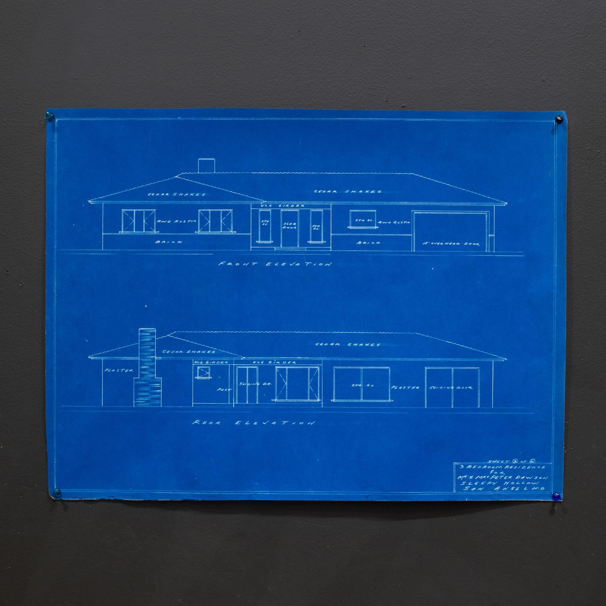 Industriale Set of San Enselmo, Ca House Blue Prints C.1952 in vendita