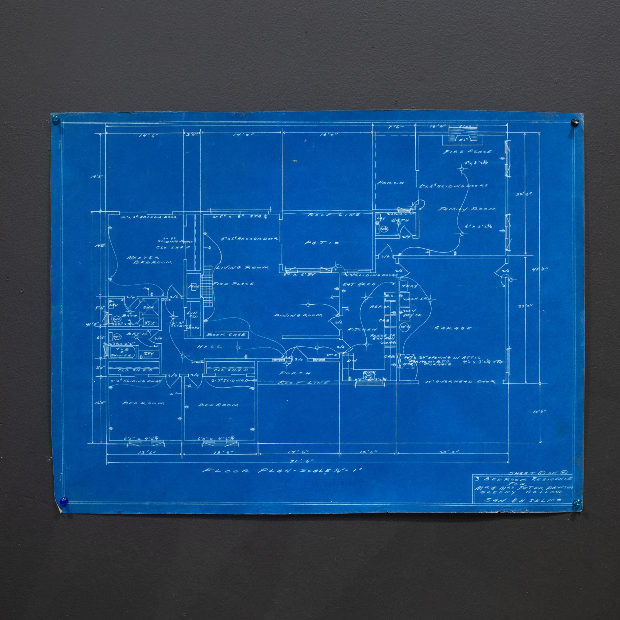Americano Set of San Enselmo, Ca House Blue Prints C.1952 in vendita