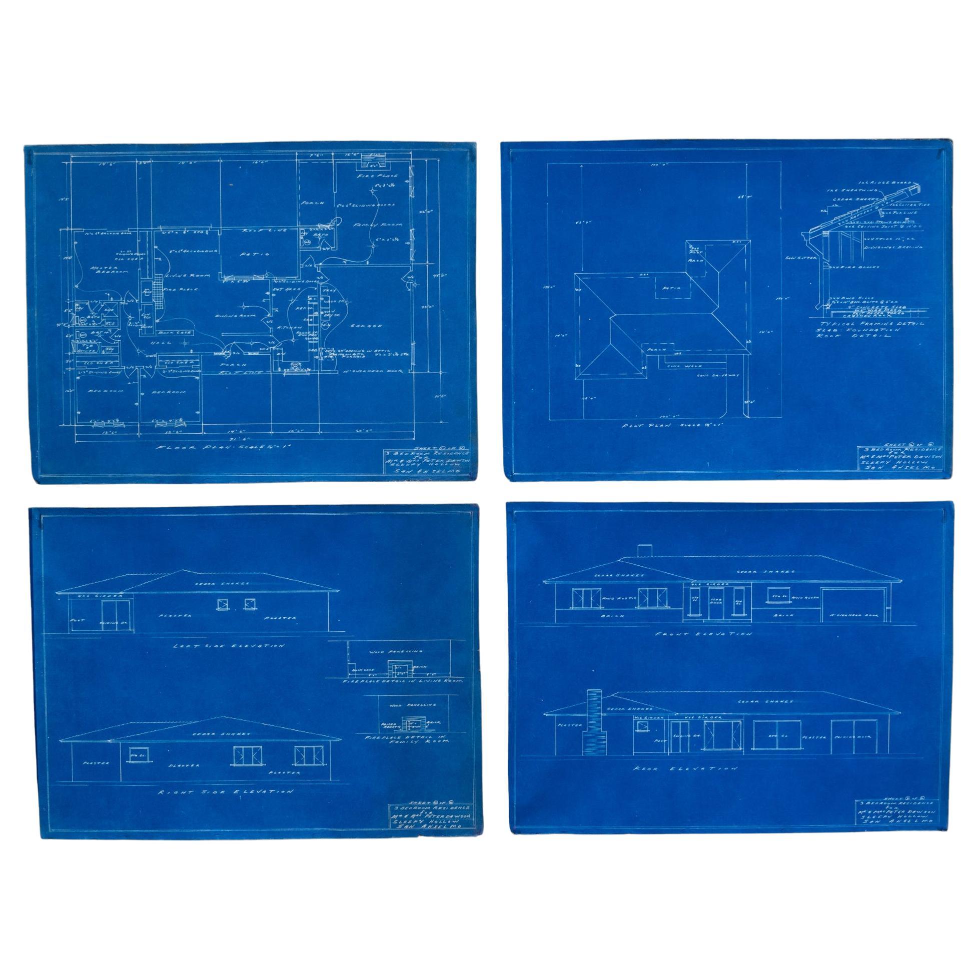 Set of San Enselmo, Ca House Blue Prints C.1952 in vendita