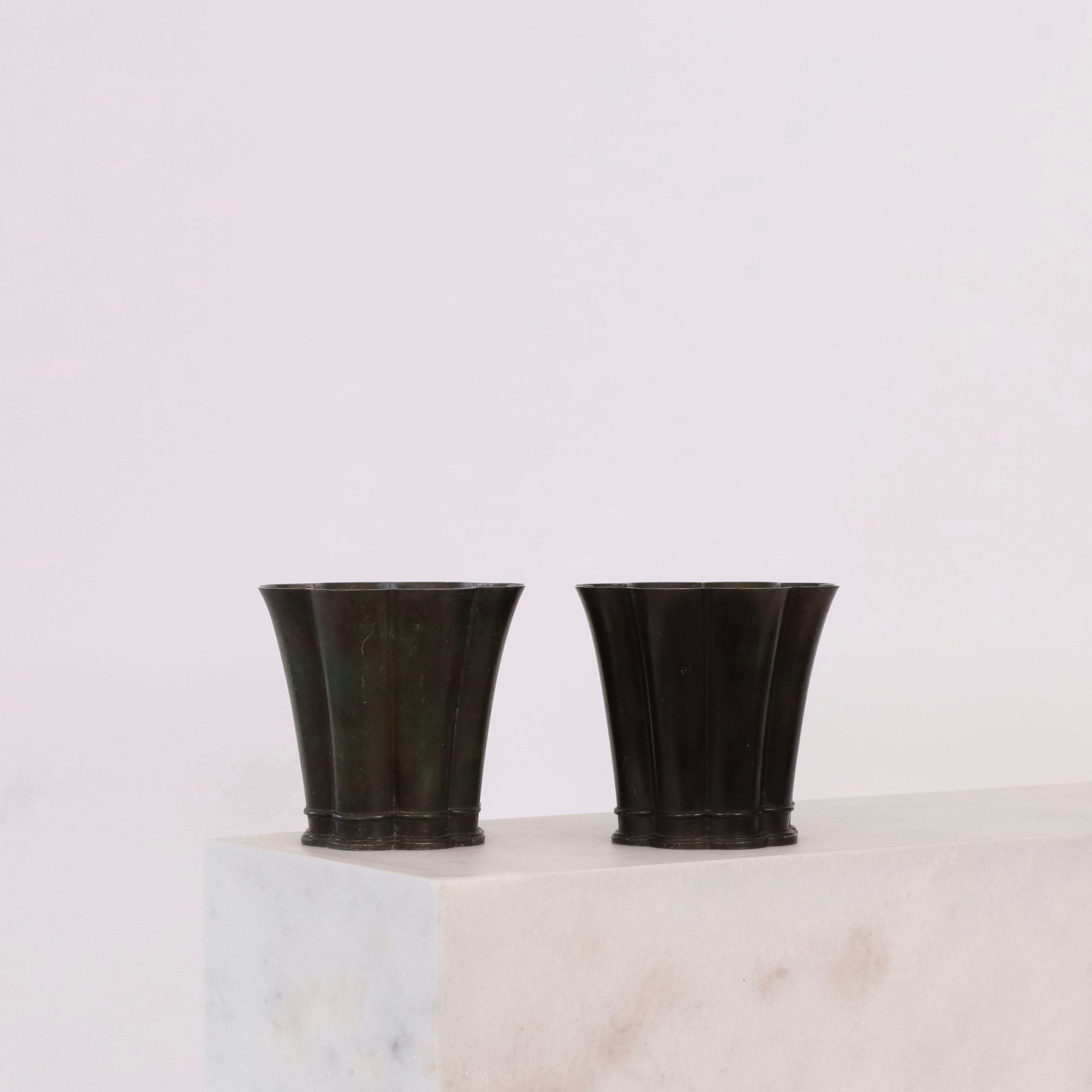 Danish Set of scalloped art deco vases by Just Andersen, 1940s, Denmark For Sale
