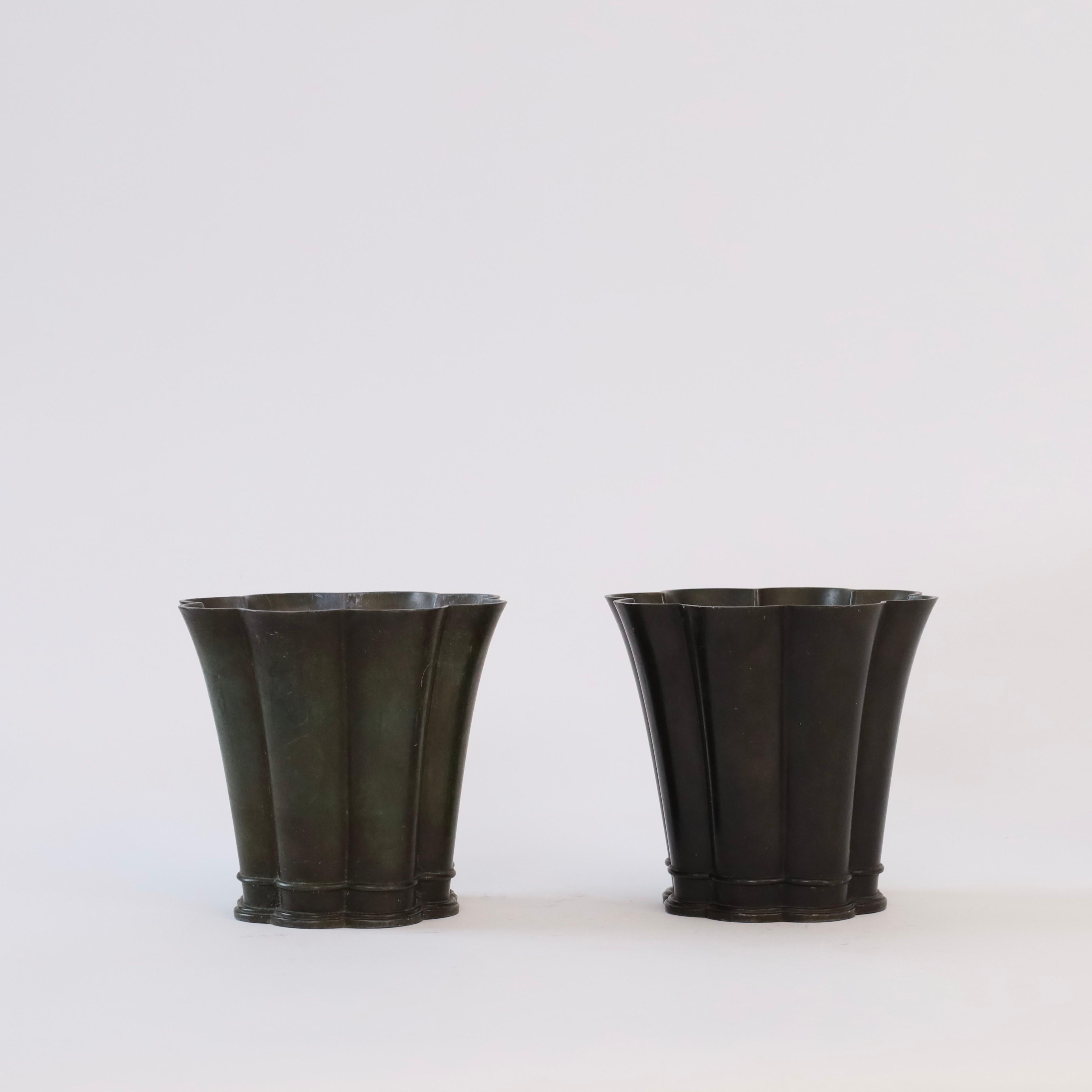 Mid-20th Century Set of scalloped art deco vases by Just Andersen, 1940s, Denmark For Sale