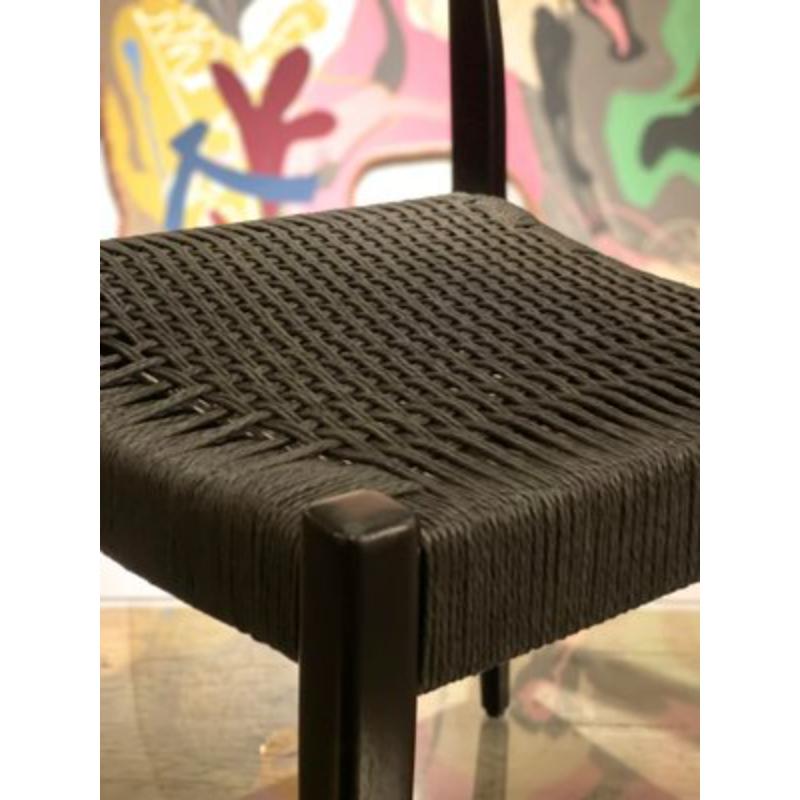 Set of Scandinavian Black Rope Chair, 1960s
 
 Vintage Design
 Series 10 Scandinavian Full Black chairs in Moller' 1960 style, fully restored black paint and authentic black rope by professional.
 
 Additional information:
 Materials: Wood, Straw
