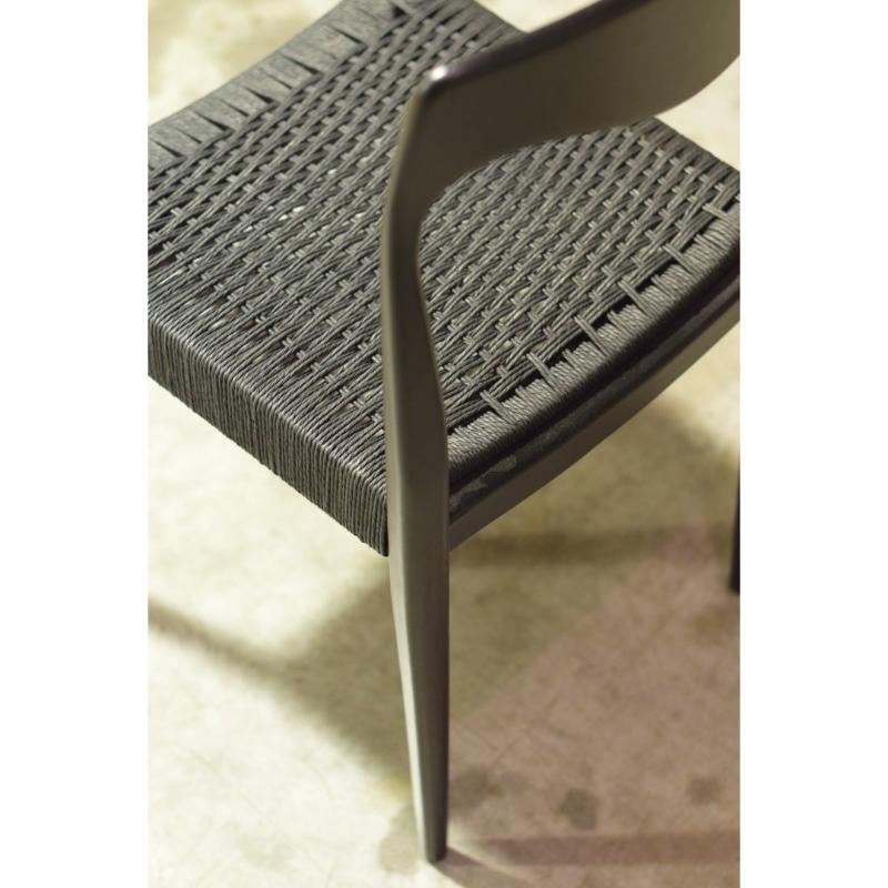 Straw Set of Scandinavian Black Rope Chair, 1960s For Sale