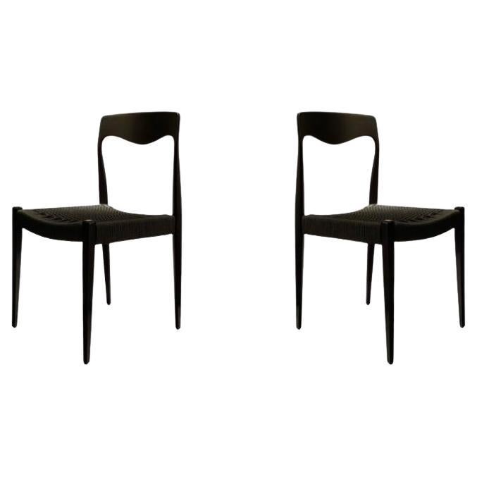 Set di sedie scandinave in corda nera, anni '60