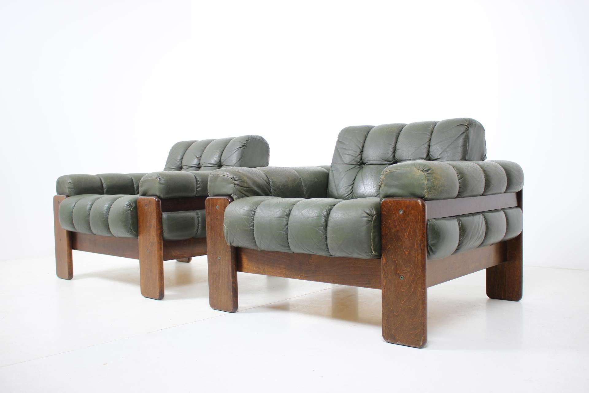 Mid-Century Modern Set of Scandinavian Leather Armchairs by Kaluste Yhtymä, Finland, 1970s