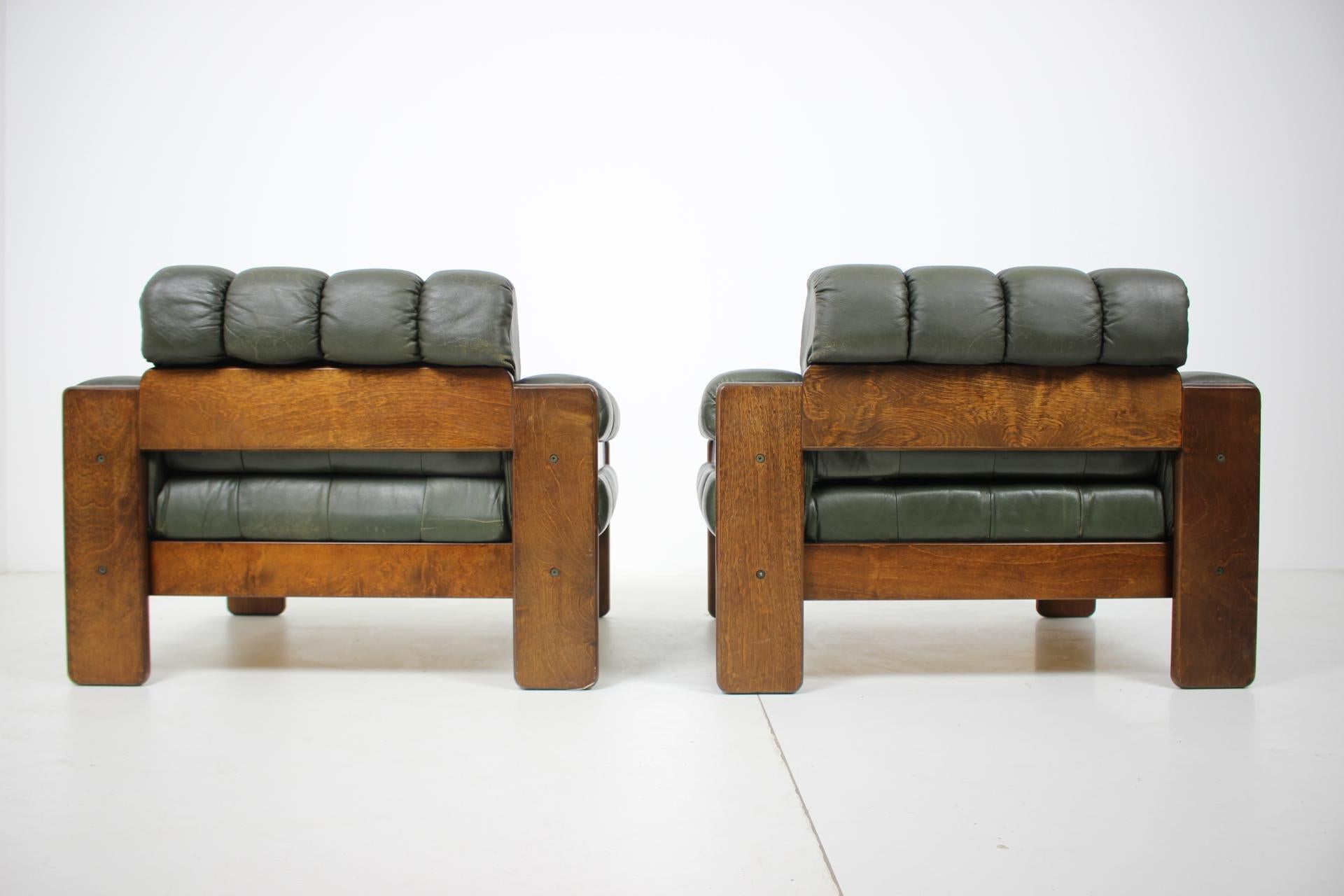 Wood Set of Scandinavian Leather Armchairs by Kaluste Yhtymä, Finland, 1970s