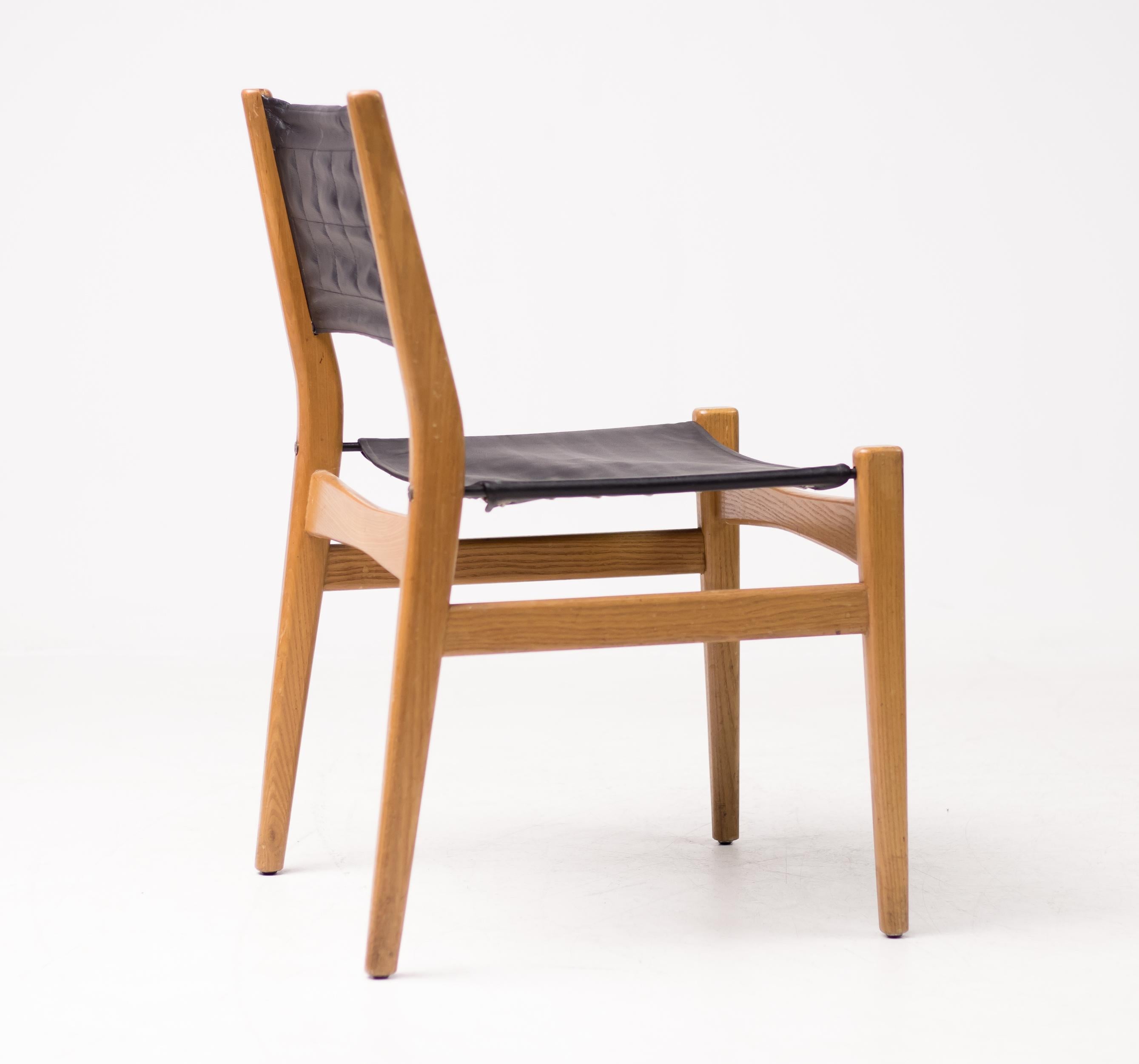 Danish Set of Scandinavian Leather Sling Seat Dining Chairs