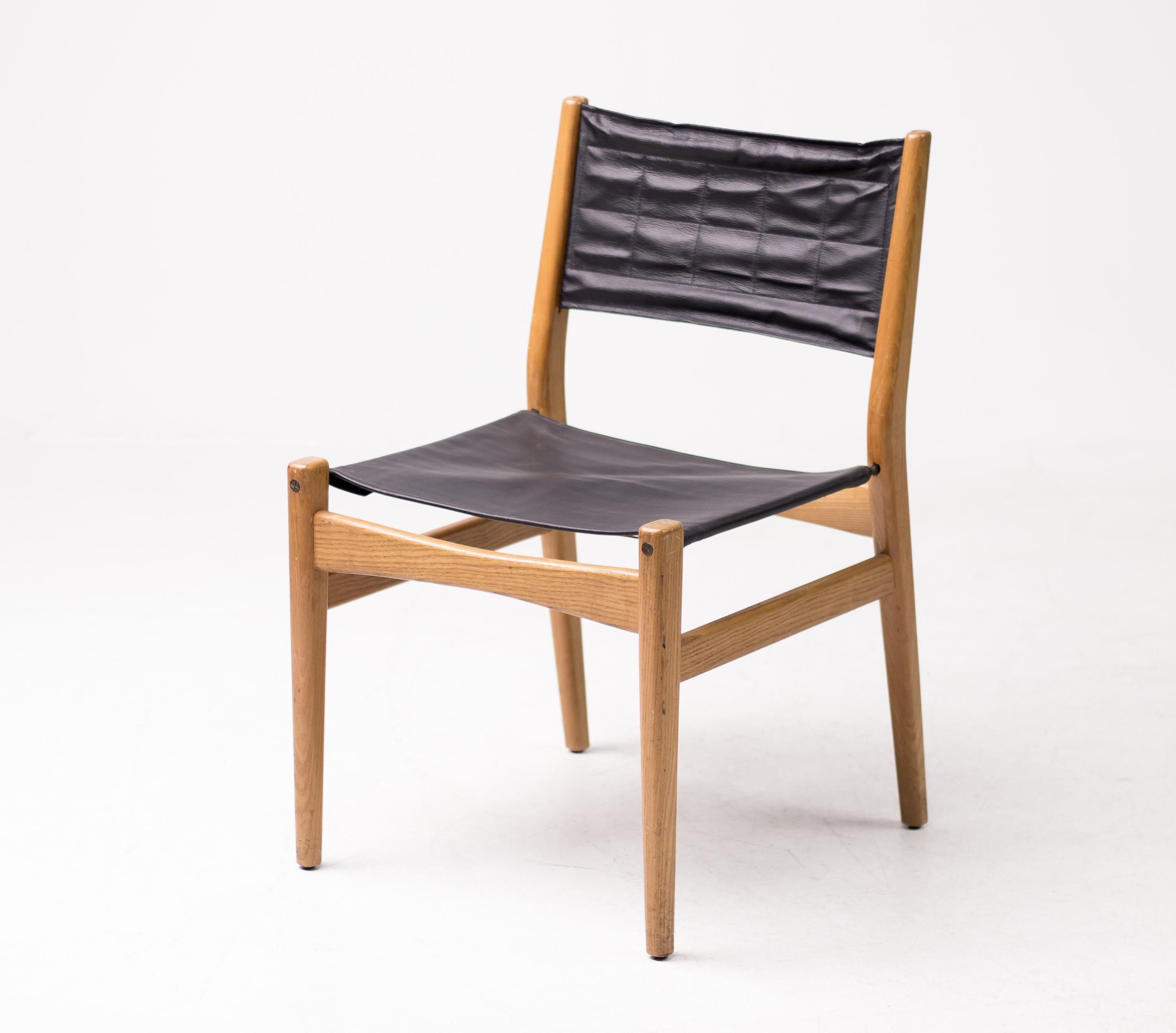 Mid-20th Century Set of Scandinavian Leather Sling Seat Dining Chairs