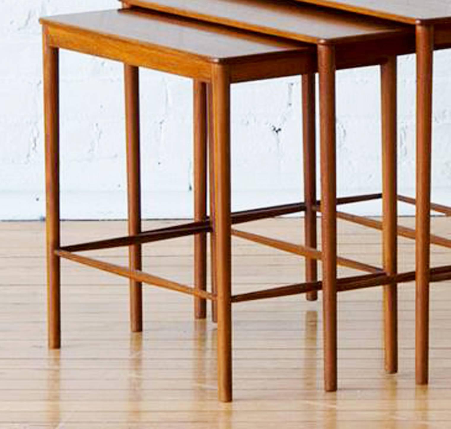 Set of Scandinavian midcentury teak nesting tables, 
Grete Jalk for P. Jeppesens Møbelsnedkeri, 
Denmark,
circa 1970.

A set of three tables in teak wood.

Dimensions: 19 1/2 inches x 22 1/2 inches x 14 1/2 inches.