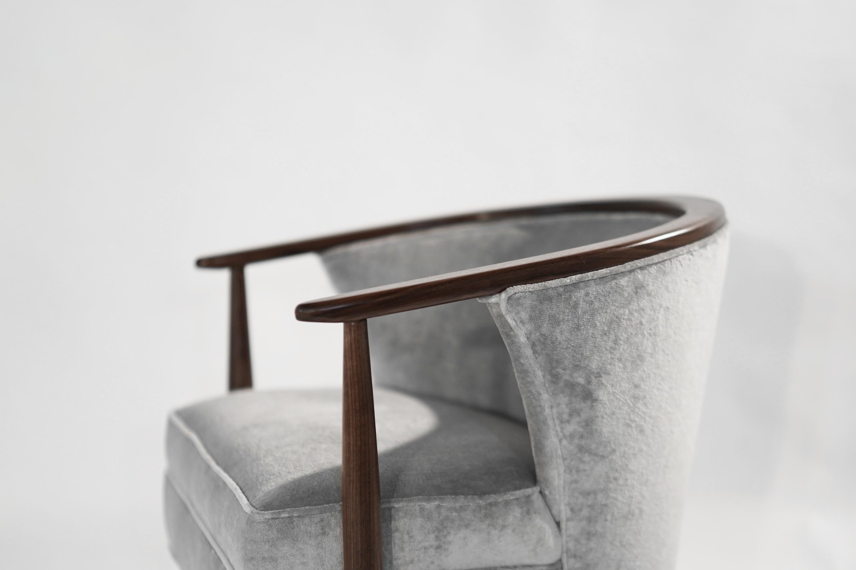 Linen Set of Scandinavian Modern Barrel Lounge Chairs, 1950s