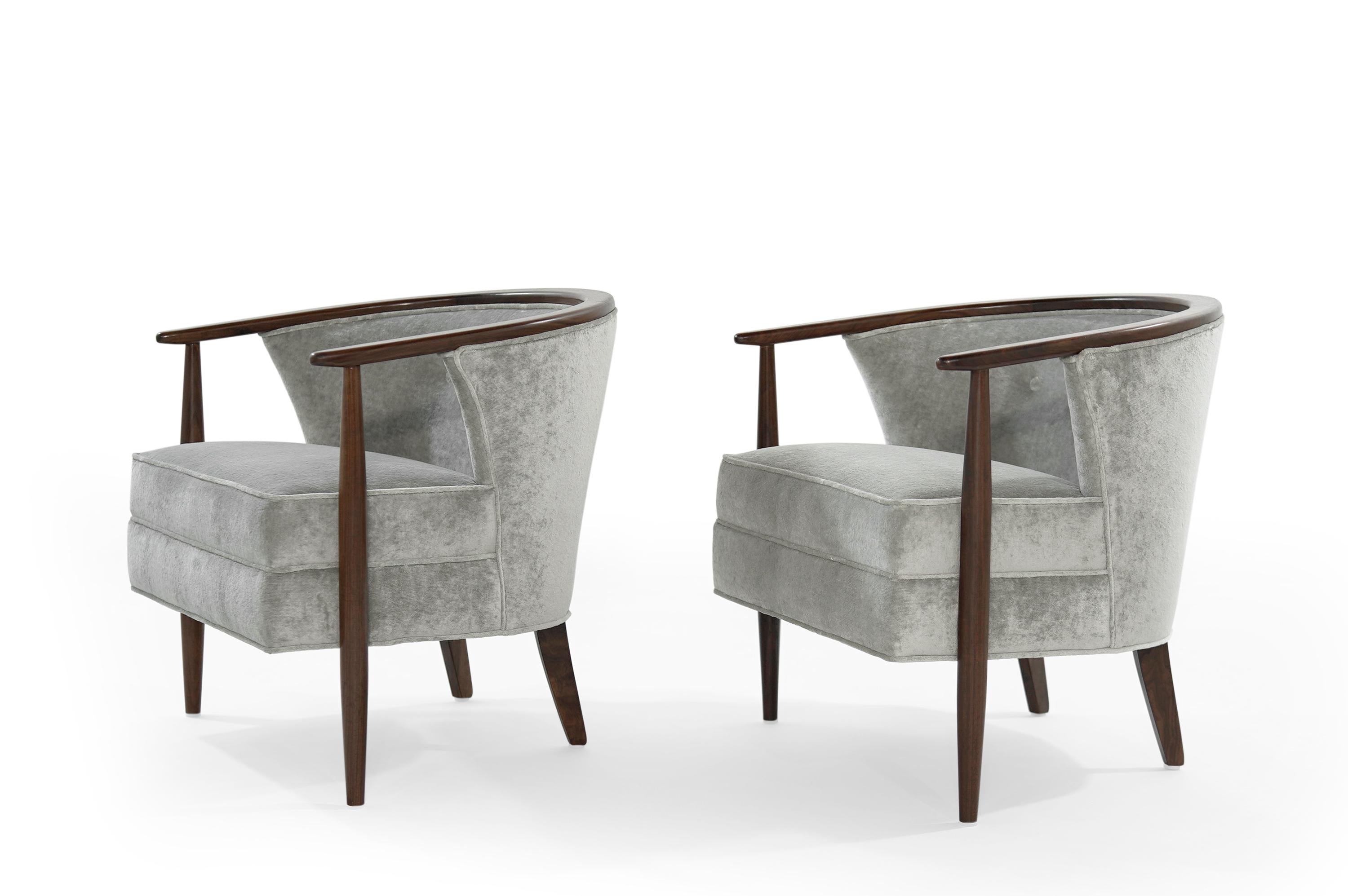 Linen Set of Scandinavian Modern Barrel Lounge Chairs