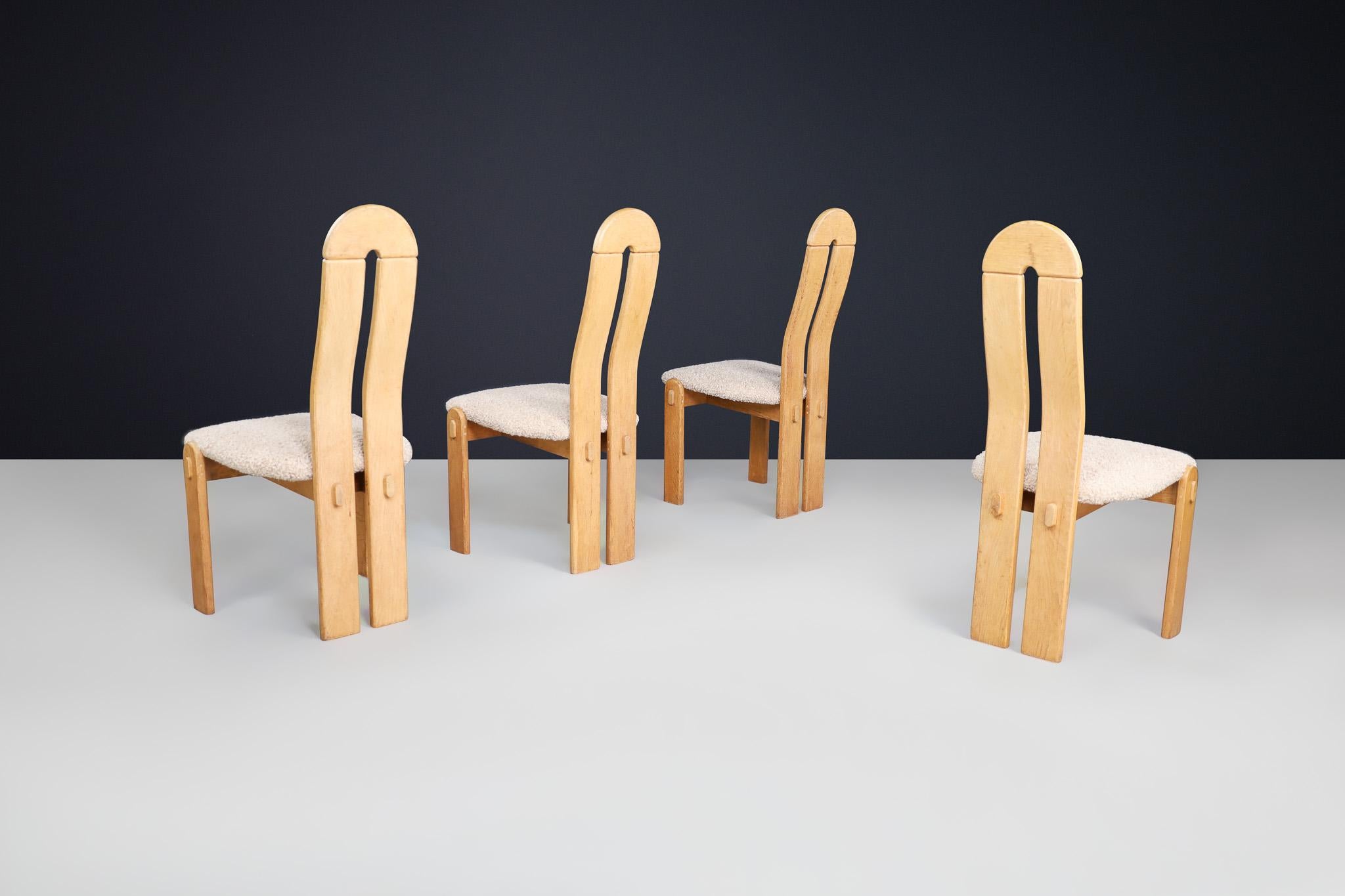 Late 20th Century Set of Scandinavian Modern High Back Oak Dining Chairs with Teddy Upholstery For Sale