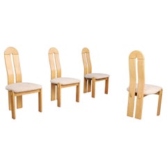 Set of Scandinavian Modern High Back Oak Dining Chairs with Teddy Upholstery