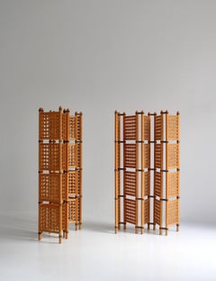 Set of Scandinavian Modern Screens or Room Dividers in Stained Beechwood, 1940s