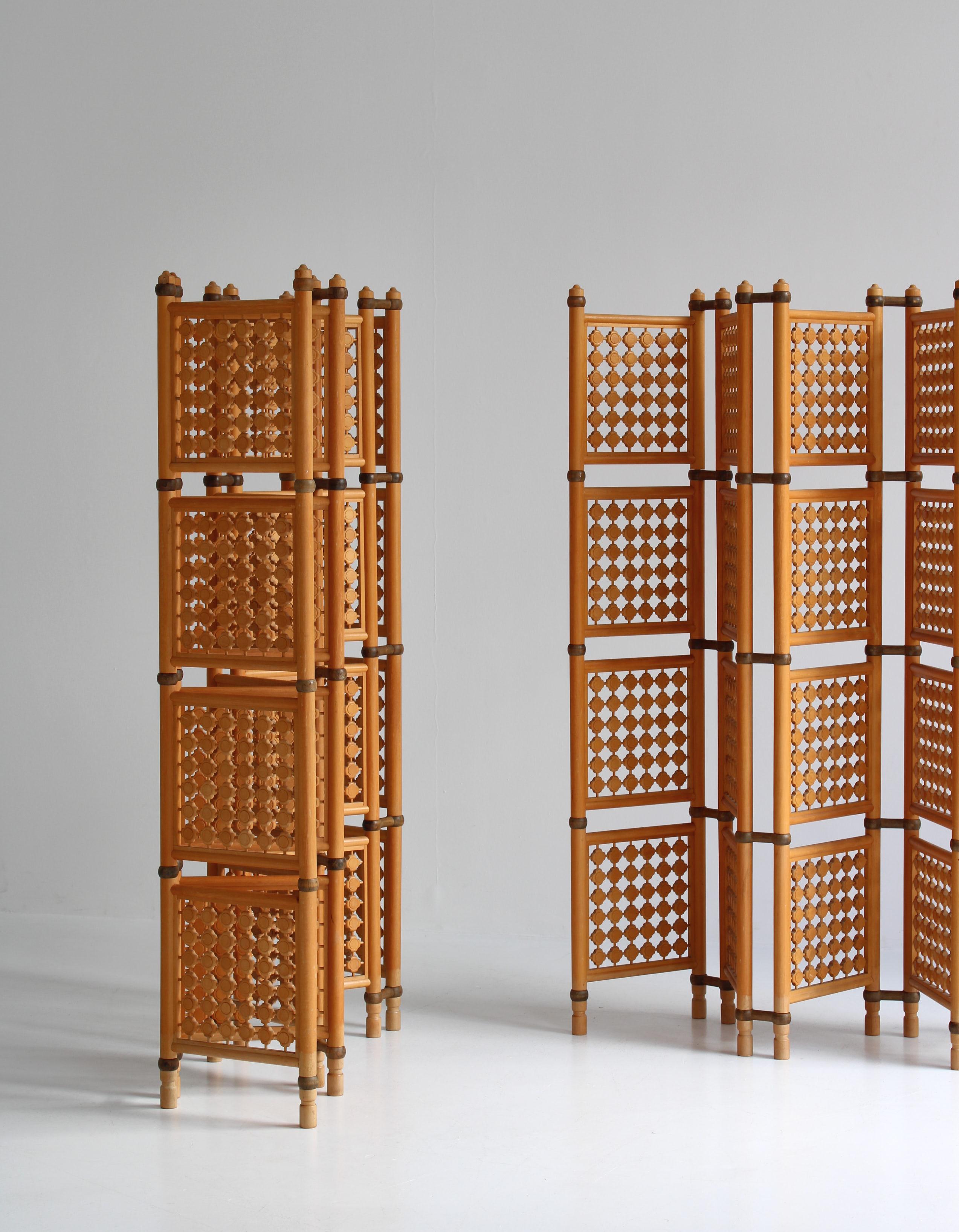 Set of Scandinavian Modern Screens or Room Dividers in Stained Beechwood, 1940s For Sale 3