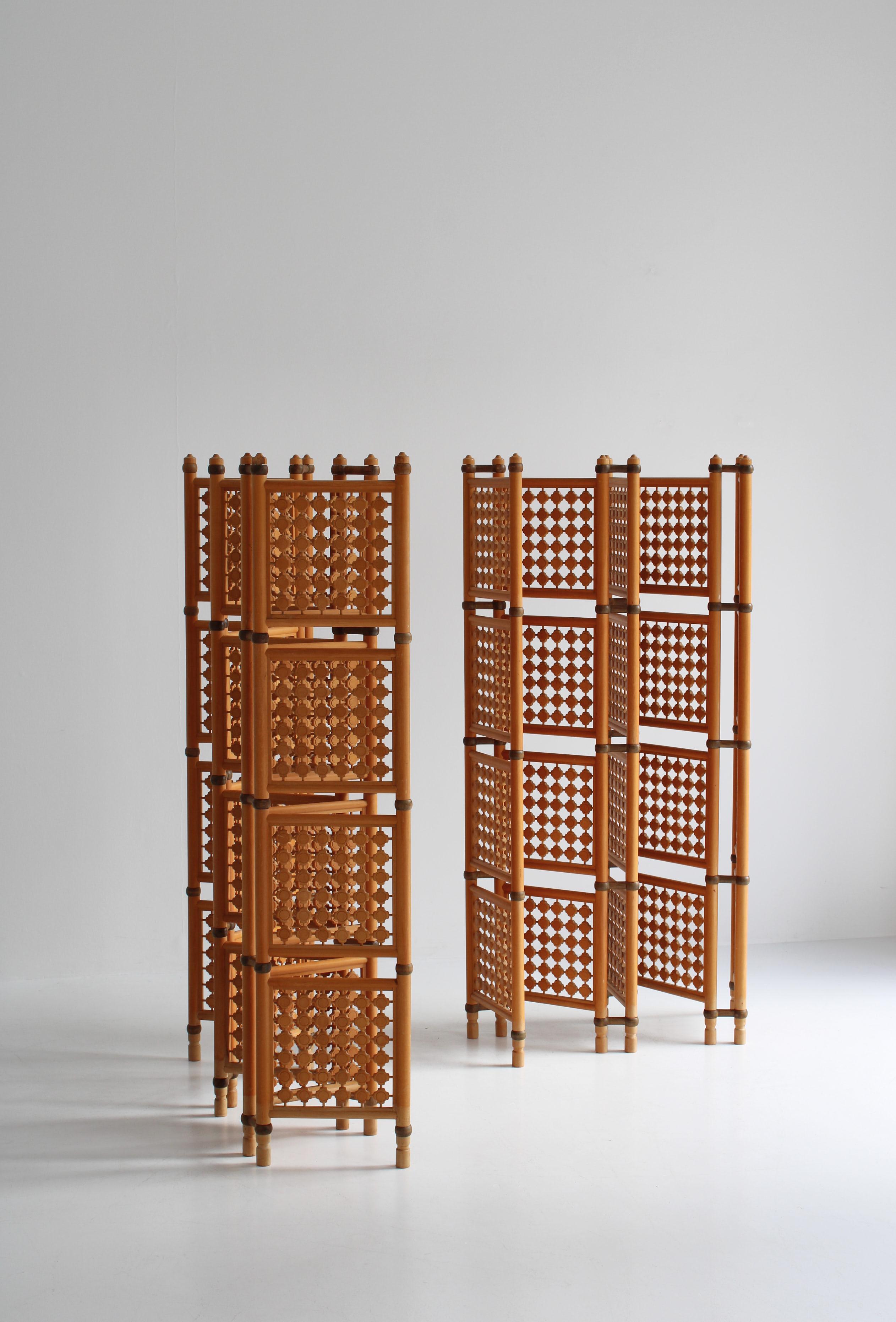 Set of Scandinavian Modern Screens or Room Dividers in Stained Beechwood, 1940s For Sale 4