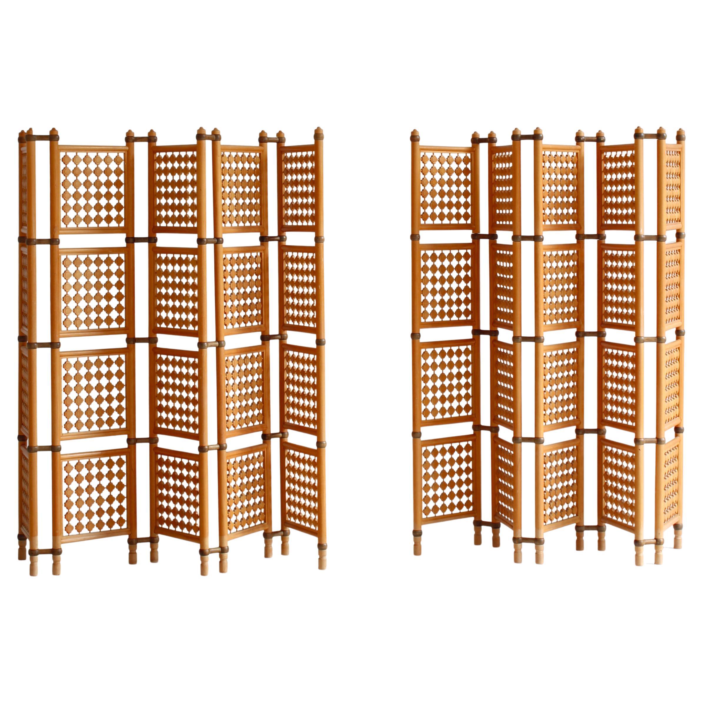 Set of Scandinavian Modern Screens or Room Dividers in Stained Beechwood, 1940s For Sale