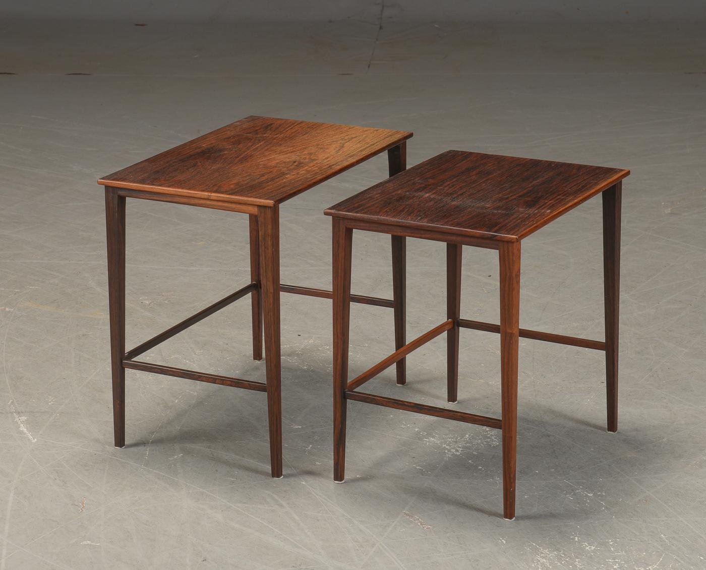 Set of Scandinavian hardwood nesting tables. Made in Denmark in the early 1960s 
original condition.