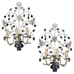 Set of Sconces with Blue Stone Inset, Sold Per Pair