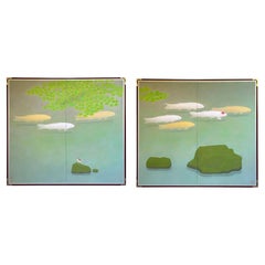 Set of  screens by Nitten artist Tozaburo Ohno (大野藤三郎)