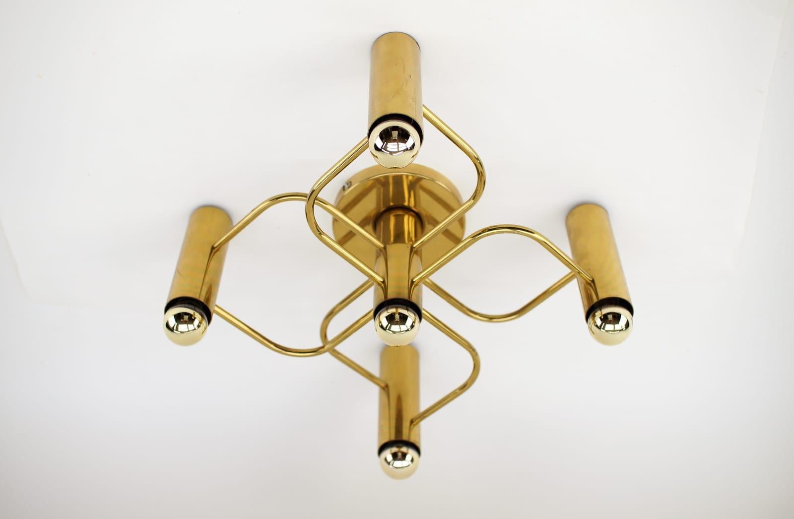 Metal Set of Sculptural Ceiling and Wall Light Flush Mount Chandelier by Leola, 1960s For Sale