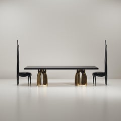 Set of Sculptural Chairs and Dining Table in Shell and Brass by Kifu Paris
