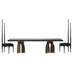 Set of Sculptural Chairs and Dining Table in Shell and Brass by Kifu Paris