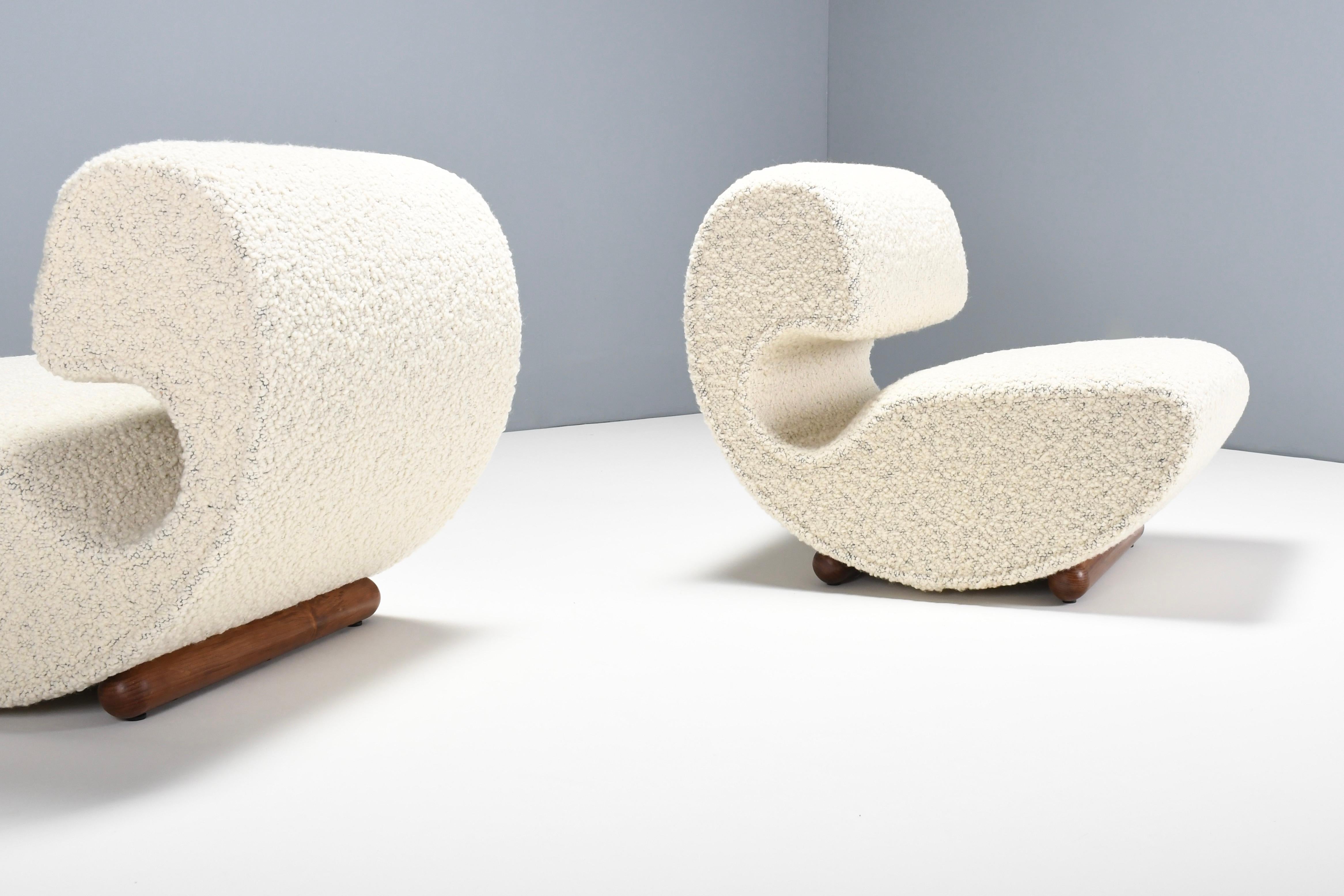 20th Century Set of Sculptural Curved Chairs in a Thick Bouclé, Italy, 1960s