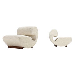 Set of Sculptural Curved Chairs in a Thick Bouclé, Italy, 1960s