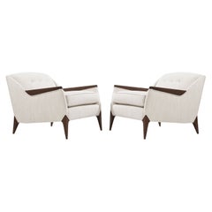 Ensemble de fauteuils de lecture italiens sculpturaux en lin, années 1950