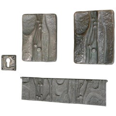 Vintage Set of Sculptural Organic Bronze Art Door Handles, Mailbox and Keyhole, 1960s