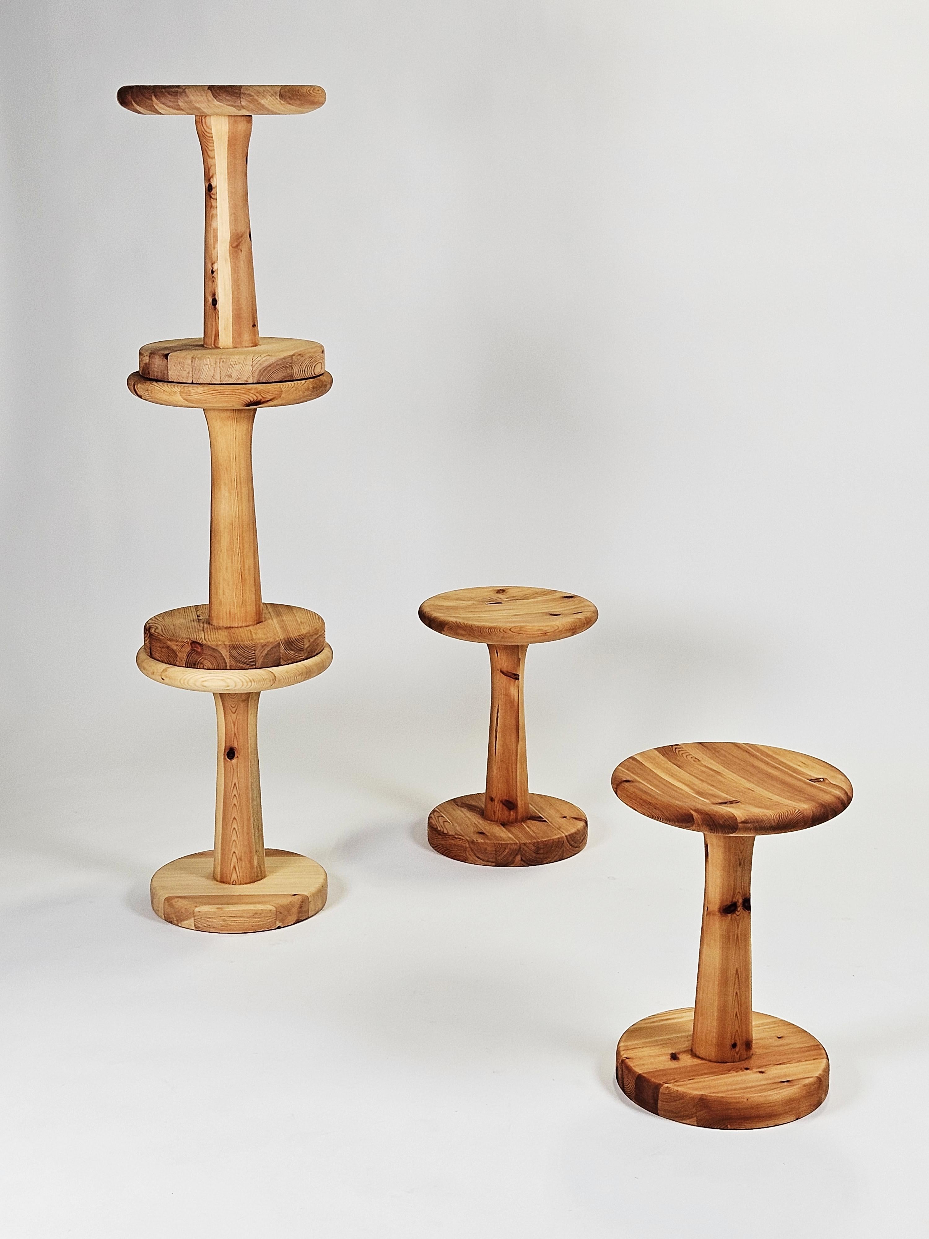 Scandinavian Modern Set of sculptural pine stools by Rainer Daumiller, Denmark, 1970s For Sale