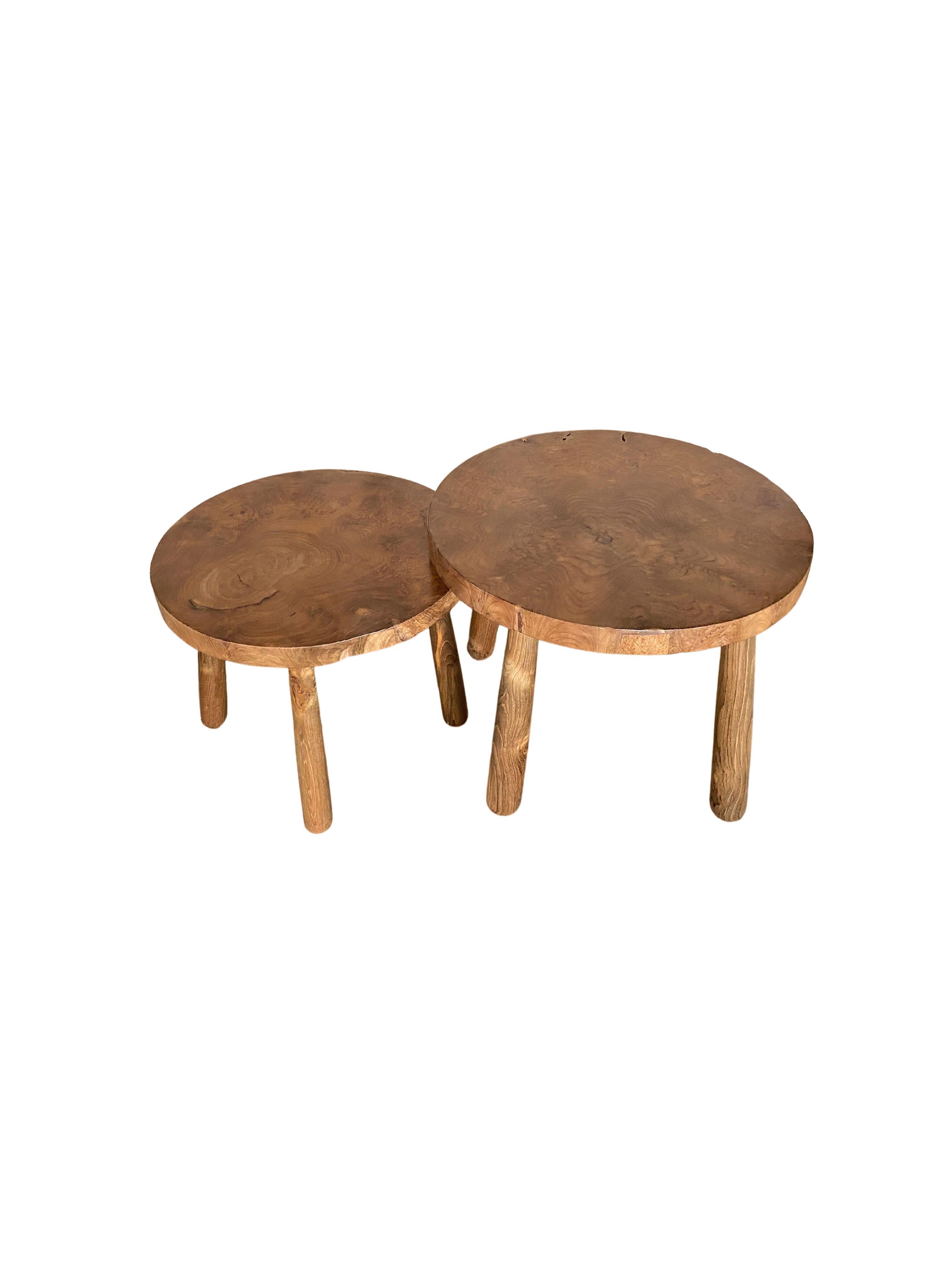 Organic Modern Set of Sculptural Teak Burl Wood Side Tables For Sale